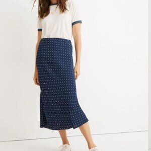 Madewell Midi Slip Skirt Womens 4 Blue Polka Dot Pull On Casual Office Work D03X